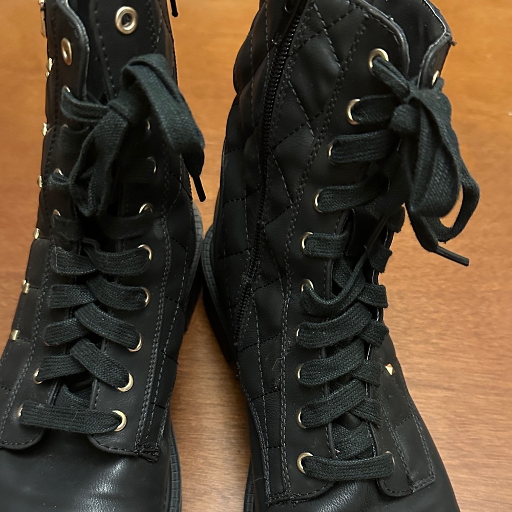 Bebe Black Quilted Boots with Gold Studs - Picture 12 of 13